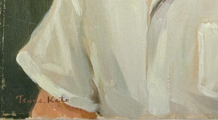 1954 Signed Tsune Kato Tokyo Oil Portrait of a Boy, Mid-Century Modern Japanese Academic Realism, Po - 2