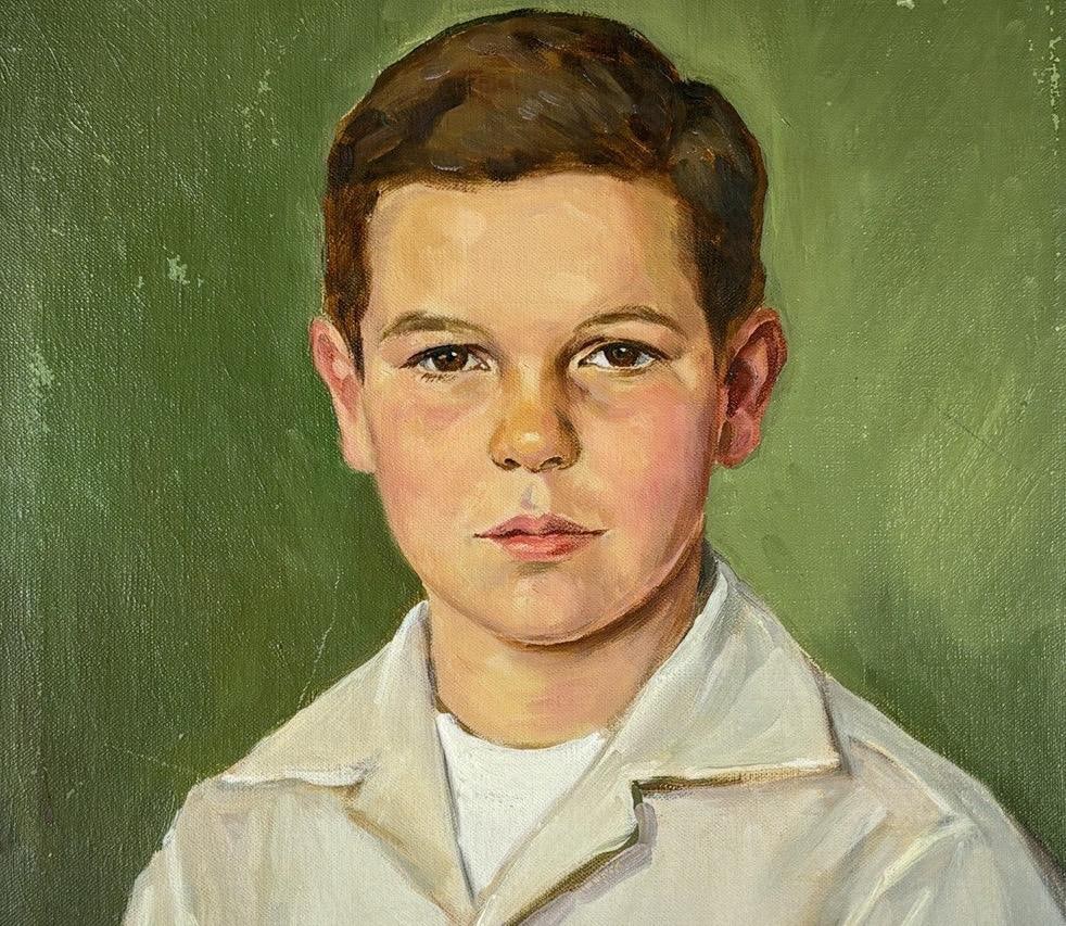 1954 Signed Tsune Kato Tokyo Oil Portrait of a Boy, Mid-Century Modern Japanese Academic Realism, Po - 4