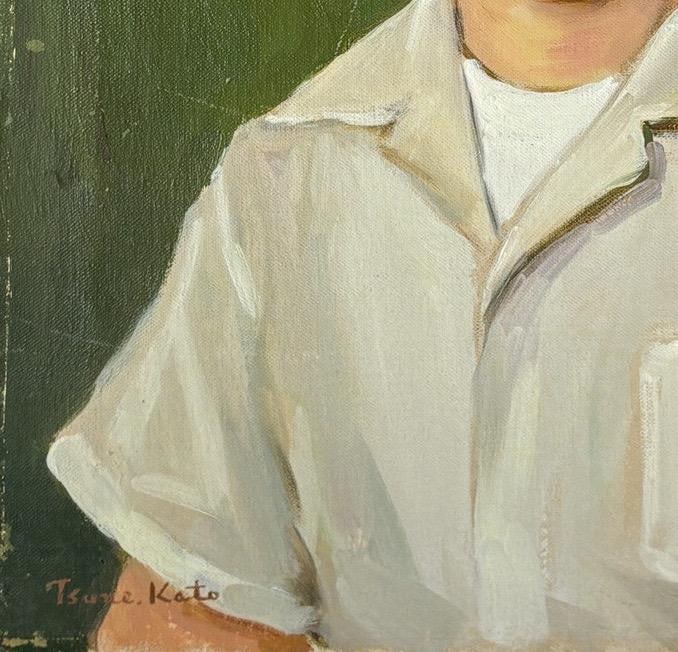 1954 Signed Tsune Kato Tokyo Oil Portrait of a Boy, Mid-Century Modern Japanese Academic Realism, Po - 7