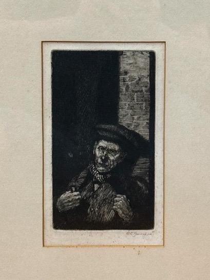 Antique 1914 Original Etching Character Study of a Man With Pipe by Gurnell Charles Jennis - 2
