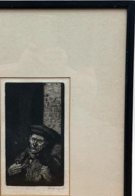 Antique 1914 Original Etching Character Study of a Man With Pipe by Gurnell Charles Jennis - 4