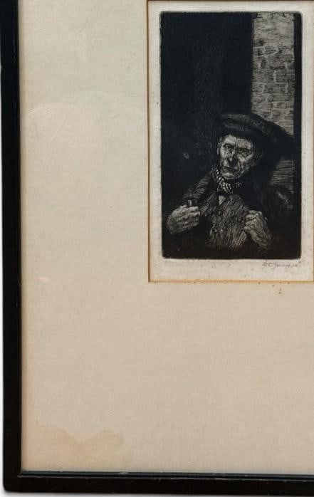 Antique 1914 Original Etching Character Study of a Man With Pipe by Gurnell Charles Jennis - 5