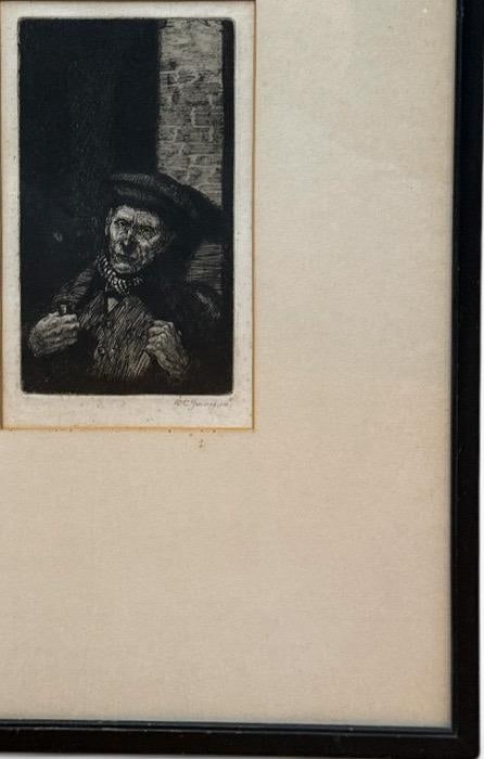 Antique 1914 Original Etching Character Study of a Man With Pipe by Gurnell Charles Jennis - 6