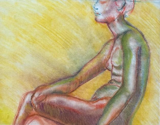 1990s Original Andi Pepper Expressive Nude Figure Study Drawing Vibrant Mid Century Modern Style - 2