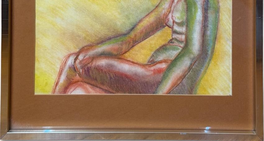1990s Original Andi Pepper Expressive Nude Figure Study Drawing Vibrant Mid Century Modern Style - 6