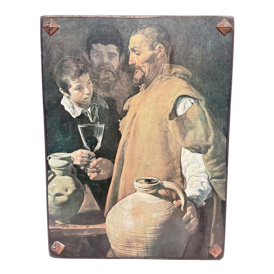 Mid 20th Century Diego Velazquez 'The Waterseller of Seville' Lithograph on Board: Diego Velazquez 'The Waterseller of Seville' Lithograph on Board Enhance your space with this classic piece of Spanish Baroque heritage. This vintage offset lithograph on board is a faithful