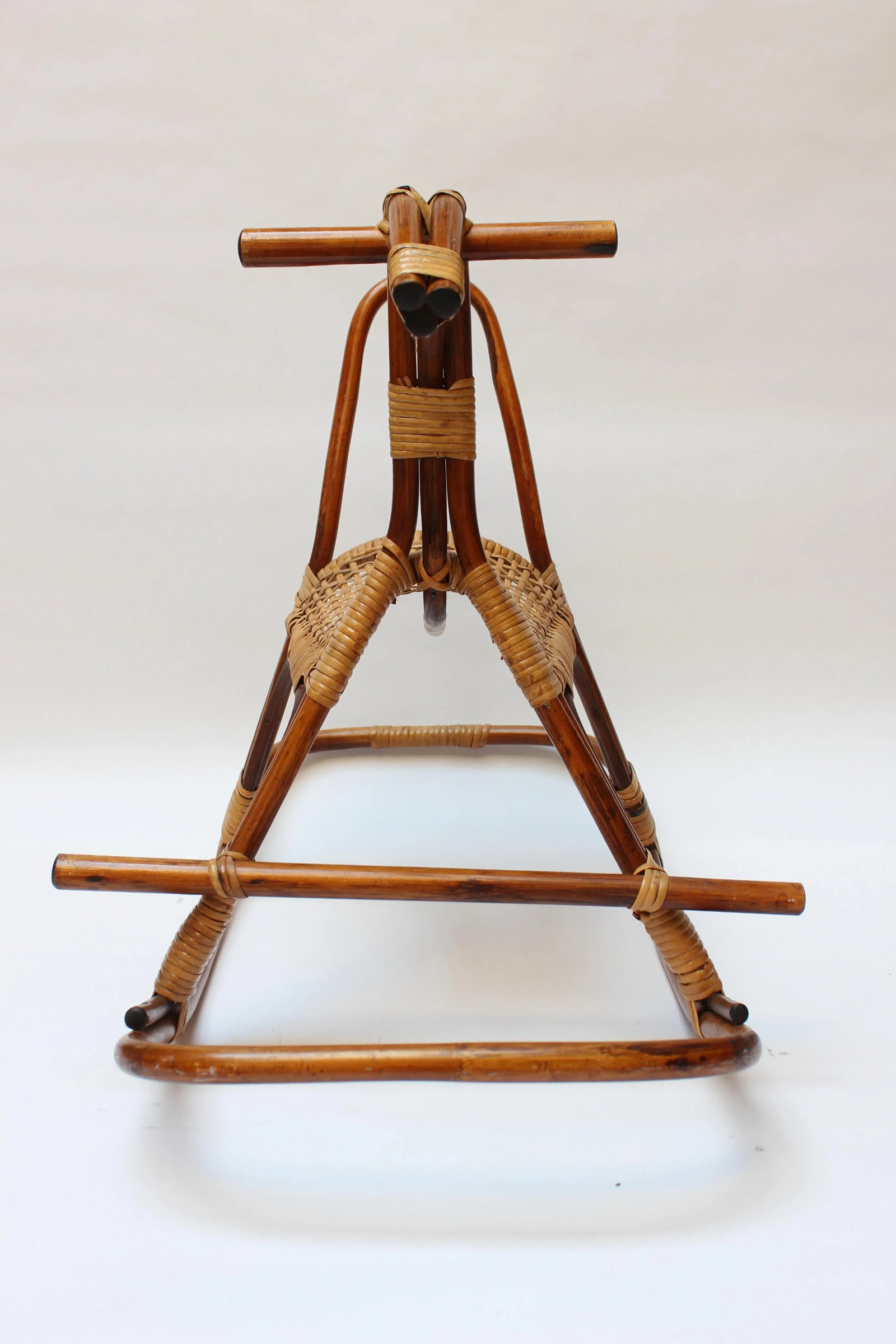 Mid-Century Italian Modern Bamboo and Rattan Rocking Horse Attributed to Albini - 2