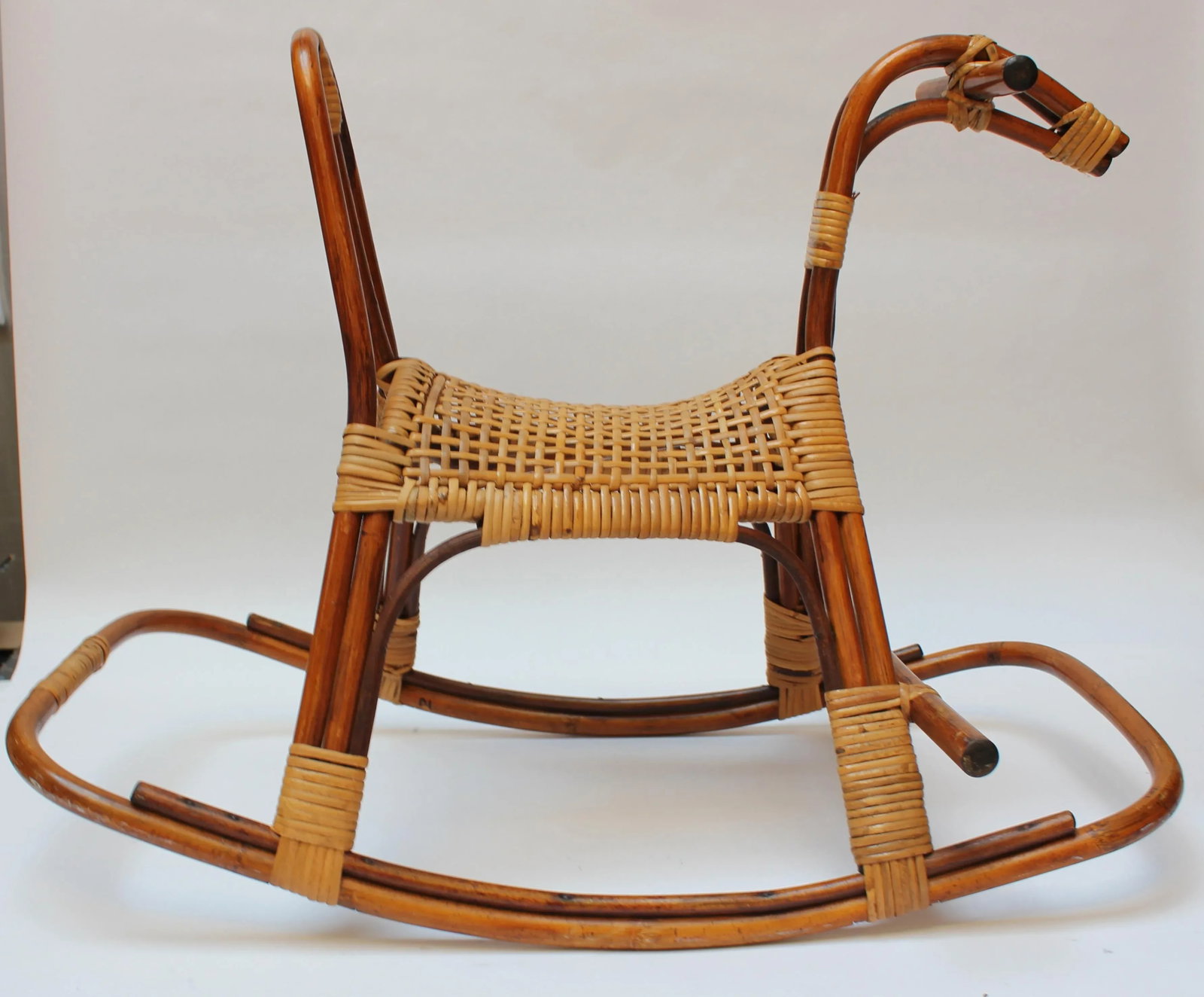 Mid-Century Italian Modern Bamboo and Rattan Rocking Horse Attributed to Albini - 4