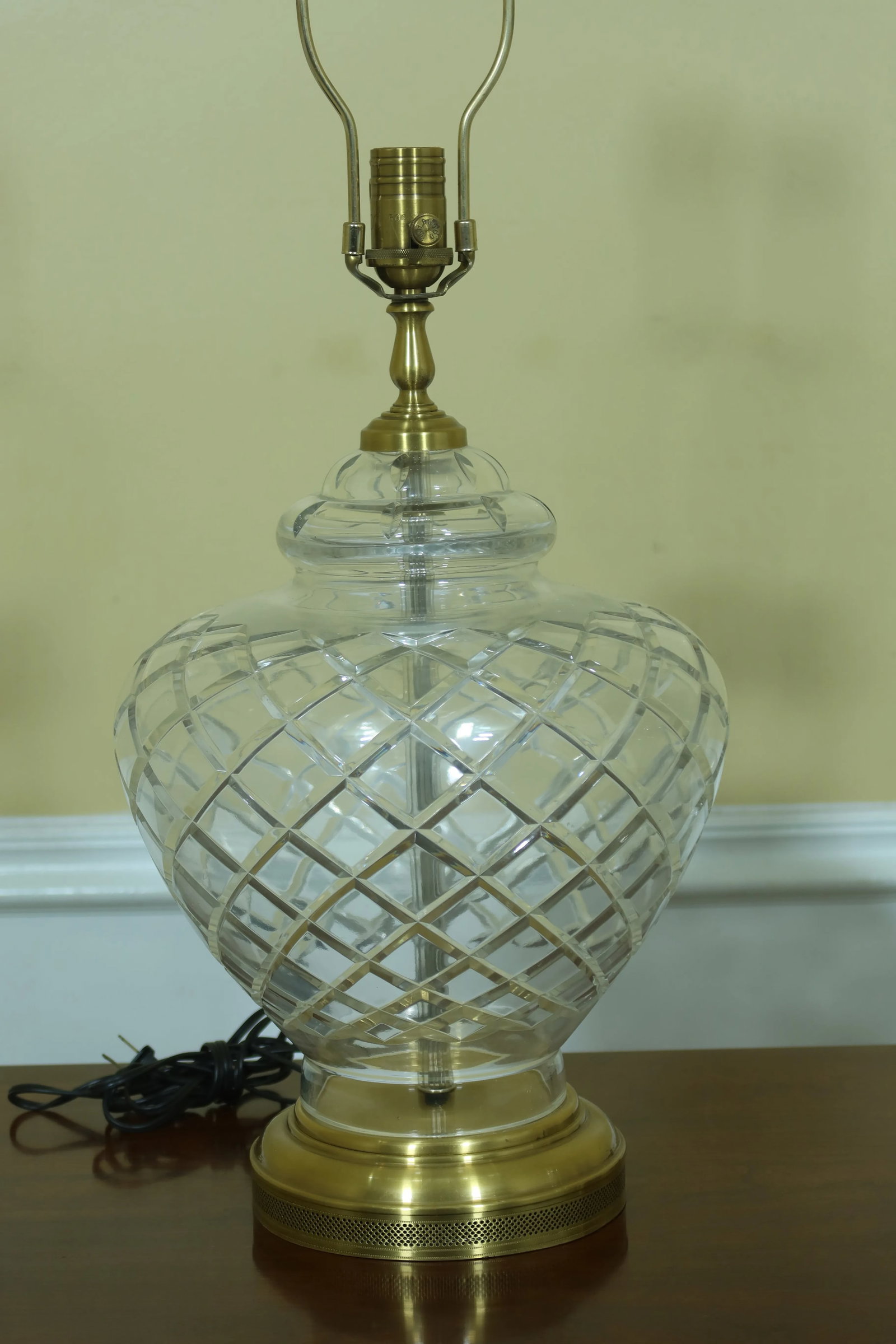 Pair Wildwood Etched Crystal & Brass Table Lamps - 3
