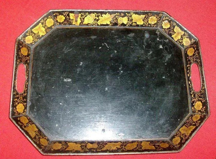 1810 English Regency Gilt Penwork Tole Tray - 2