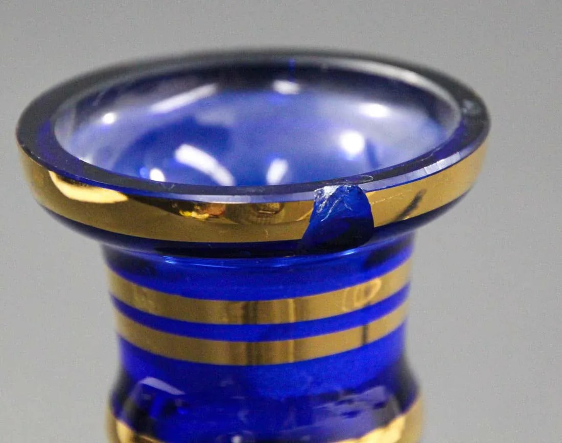 Cobalt Blue Enameled Glass Liquor Set Decanter and Glassesy - Set of 5 - 3