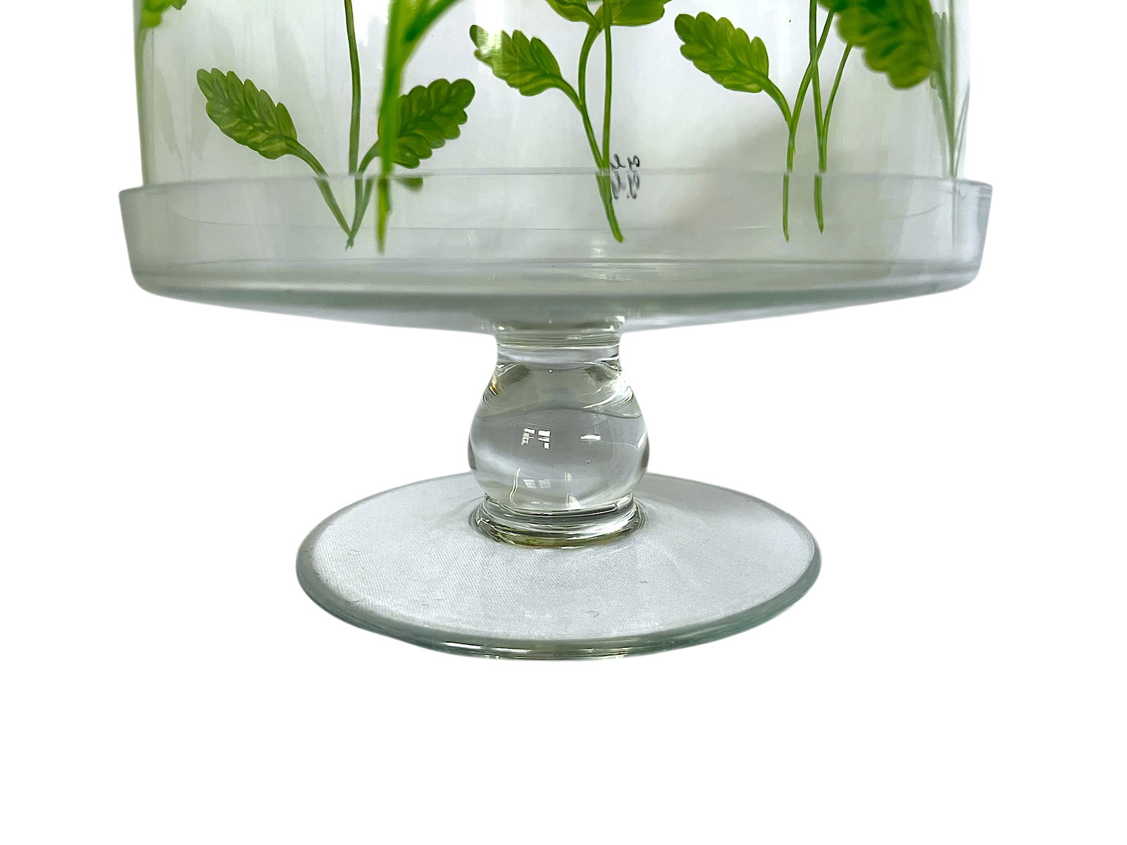 Signed and Hand-Painted Glass Cake or Dessert Stand With Cloche Lid Decorated With Flowers and Bees - 6
