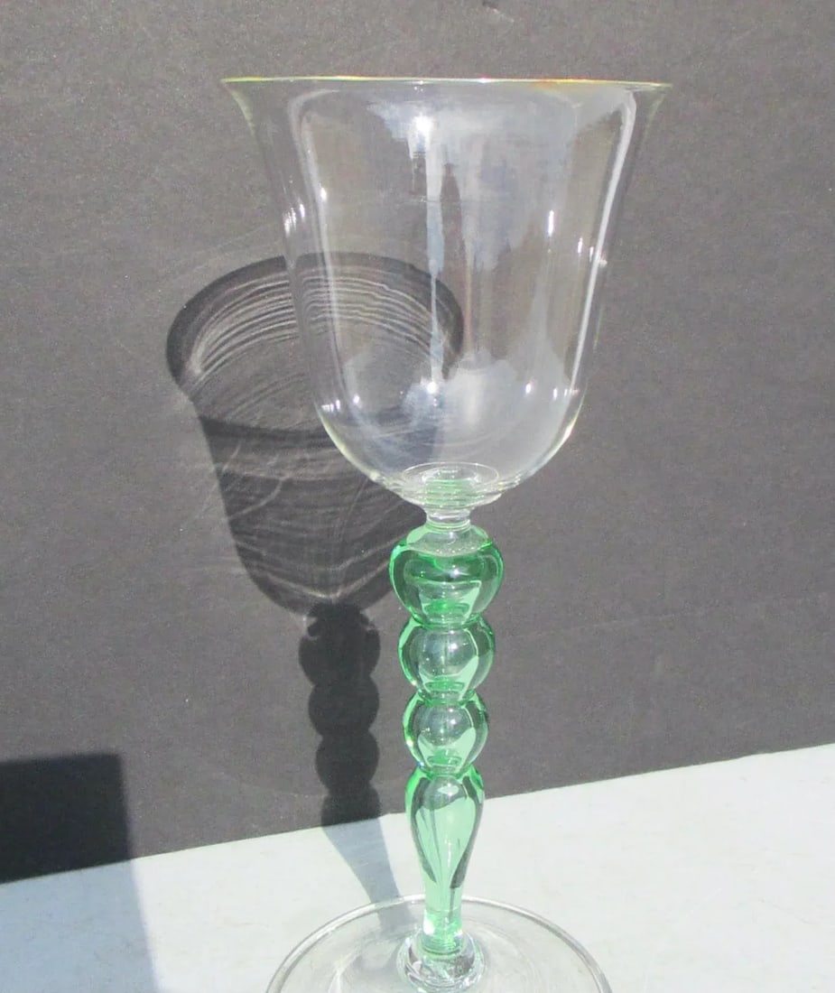Vintage Murano Yellow & Green Art Glass Goblet - 2