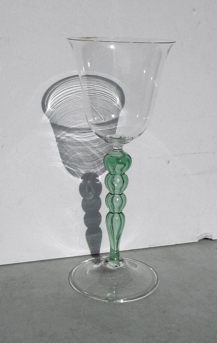 Vintage Murano Yellow & Green Art Glass Goblet - 4