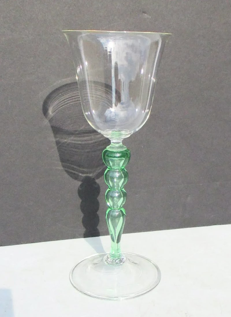 Vintage Murano Yellow & Green Art Glass Goblet - 5