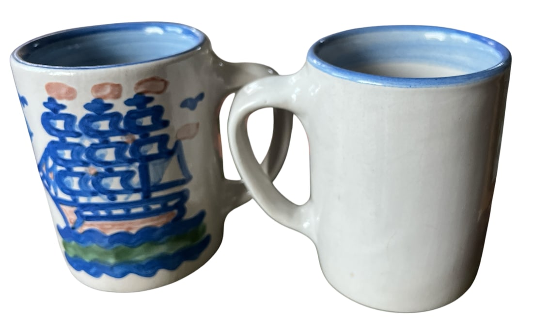 Vintage Mary Alice Hadley "Low Tide" Hand-Painted Folk Art Stoneware Mugs - a Pair - 3