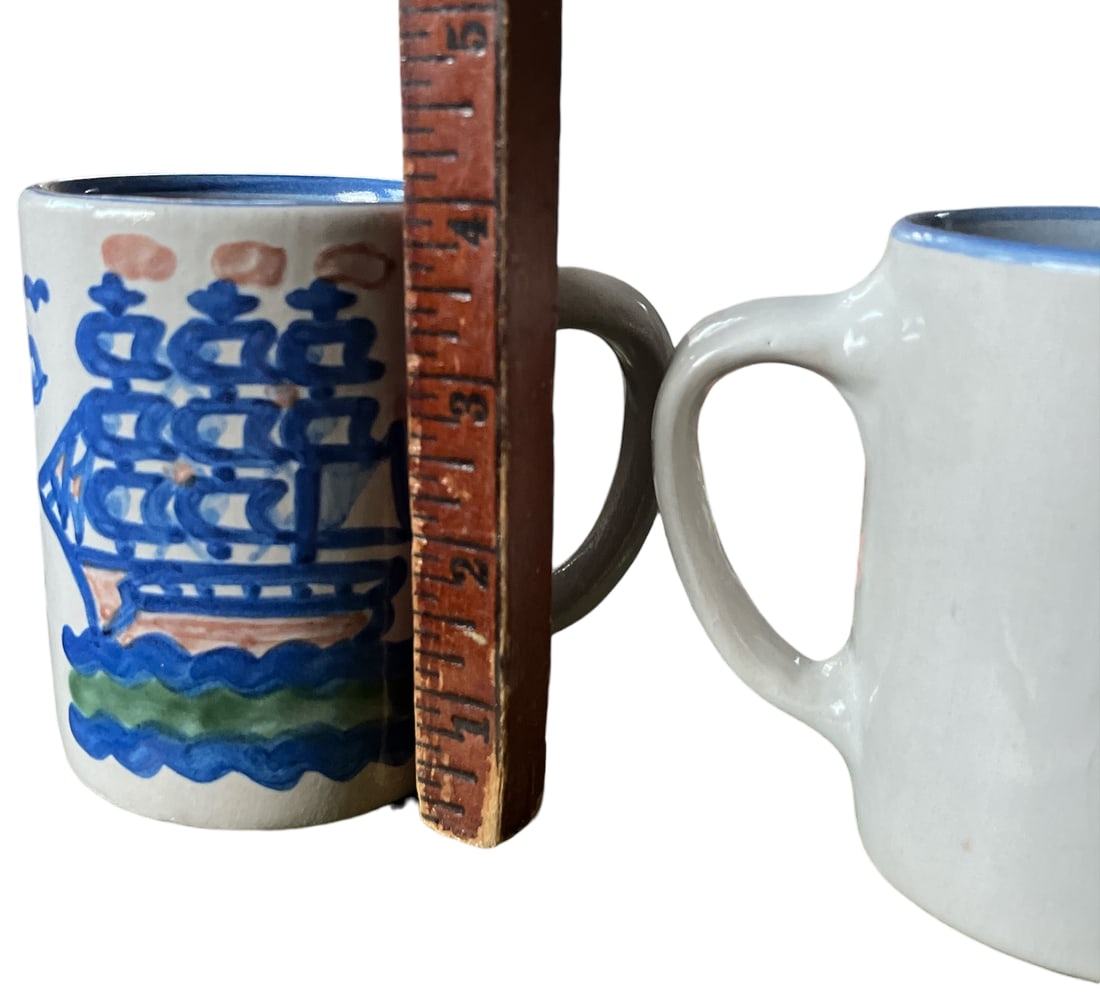 Vintage Mary Alice Hadley "Low Tide" Hand-Painted Folk Art Stoneware Mugs - a Pair - 5