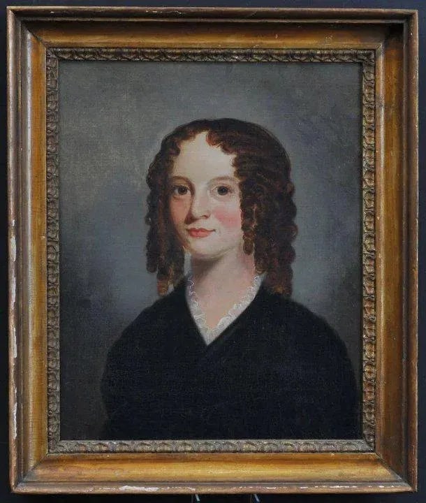 Early 19th Century English Regency Young Girl in Brown Ringlets Portrait Oil Painting in Original Gi - 2