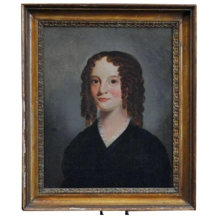 Early 19th Century English Regency Young Girl in Brown Ringlets Portrait Oil Painting in Original Gi - 6