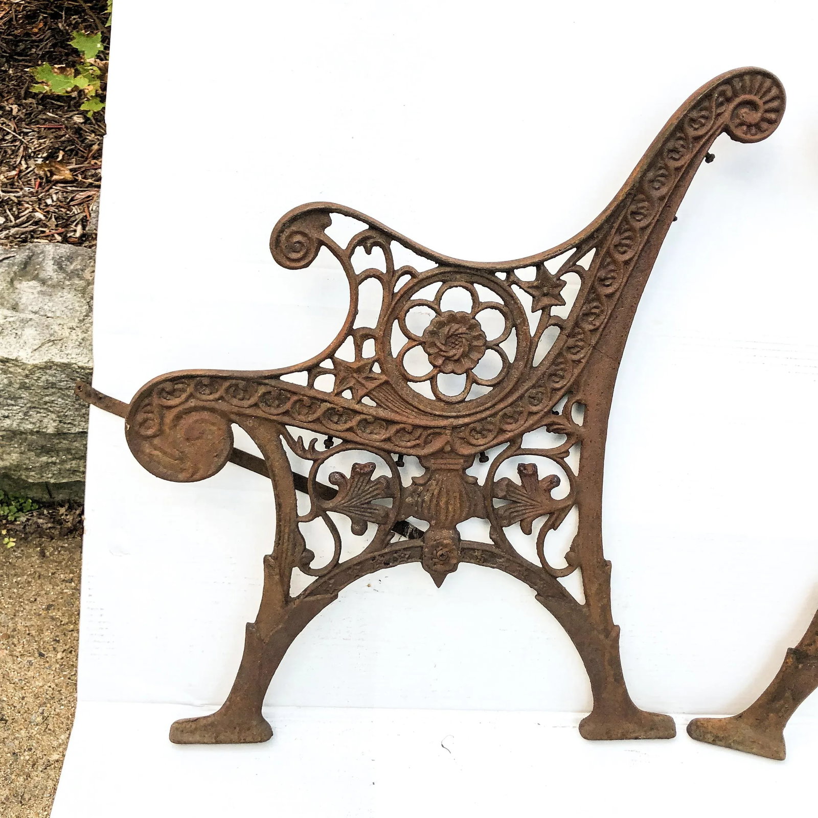 Vintage Cast Iron Garden Bench With Carved Side End Pieces - 2