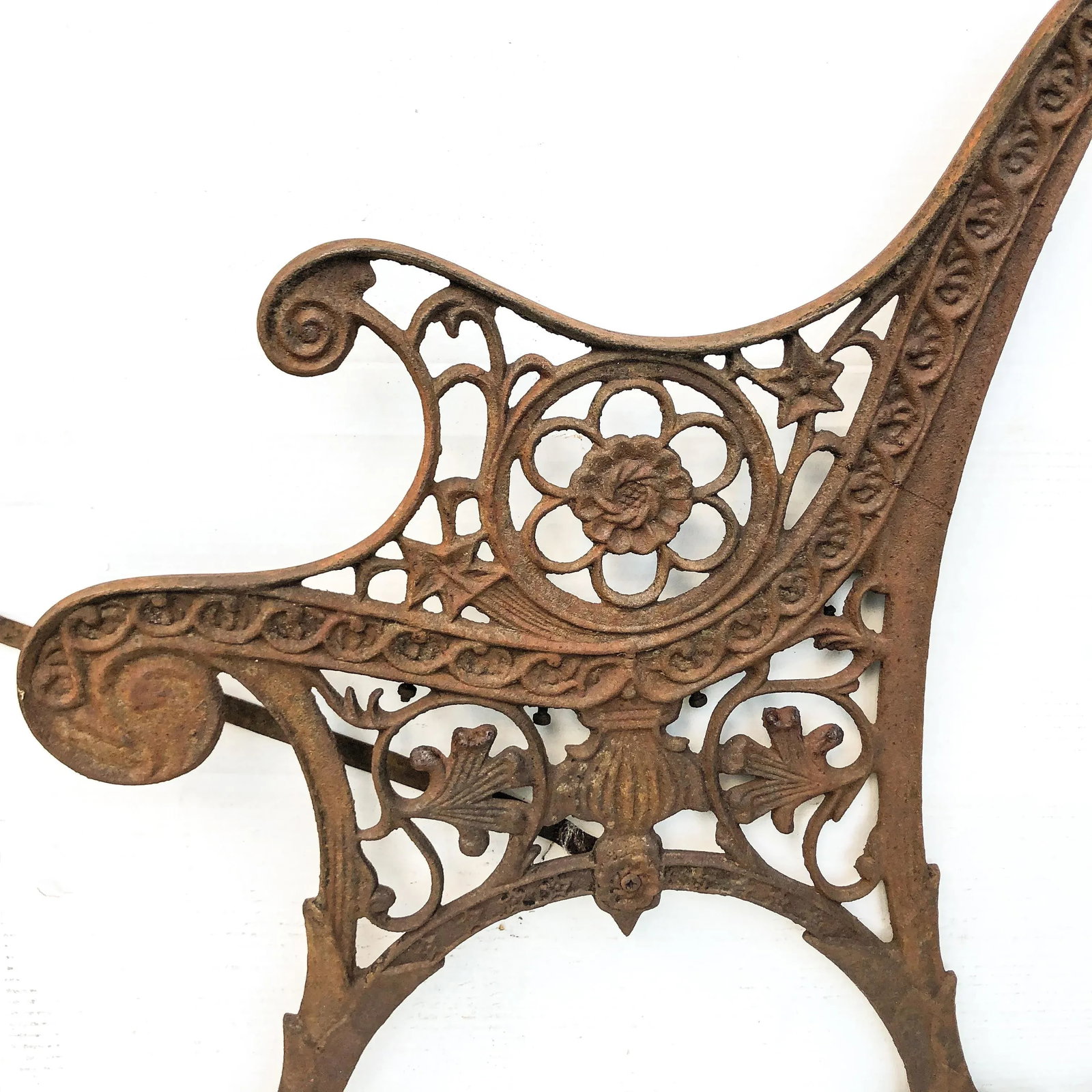 Vintage Cast Iron Garden Bench With Carved Side End Pieces - 7