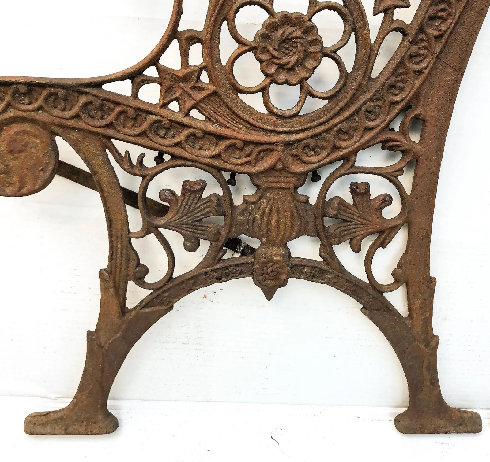 Vintage Cast Iron Garden Bench With Carved Side End Pieces - 8