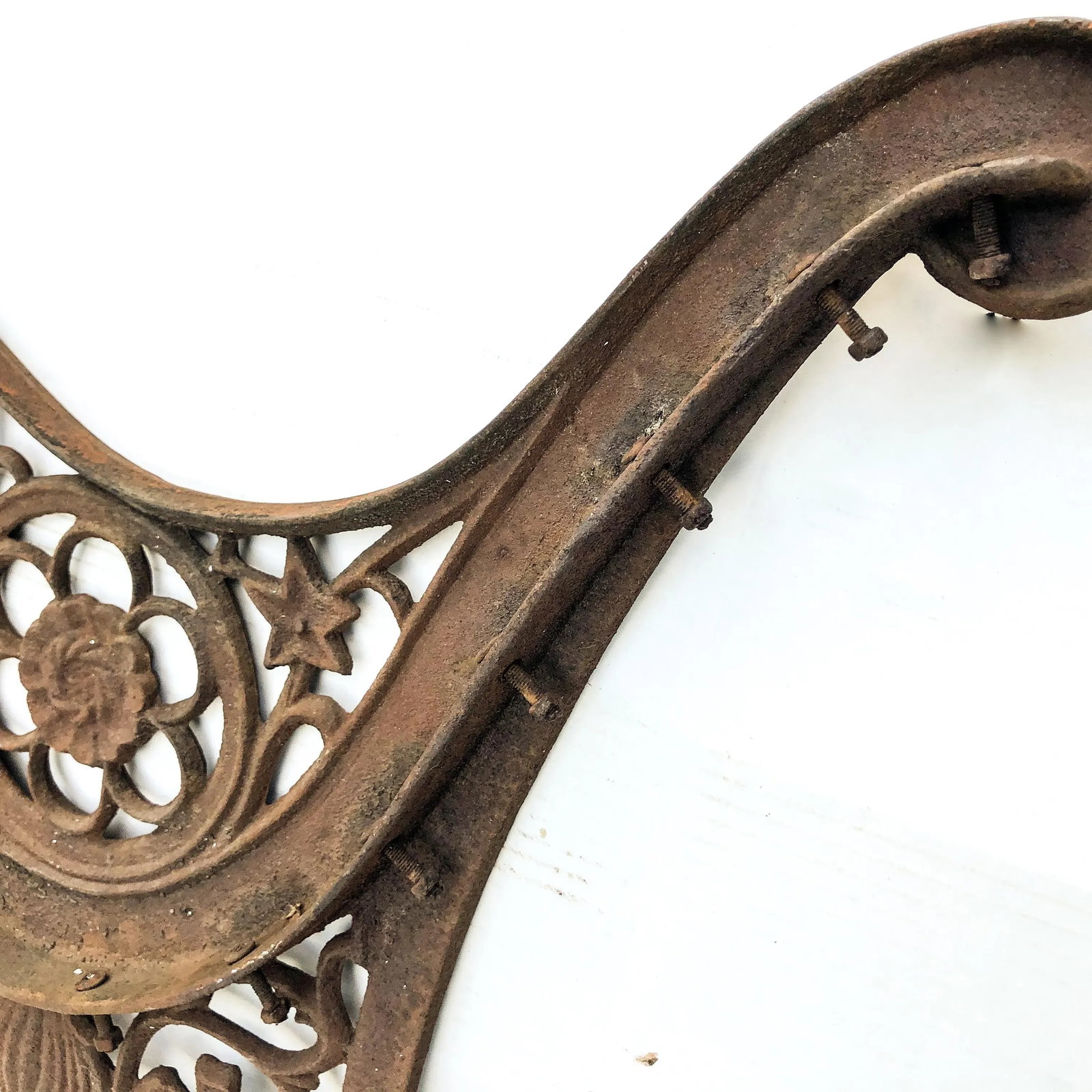 Vintage Cast Iron Garden Bench With Carved Side End Pieces - 9