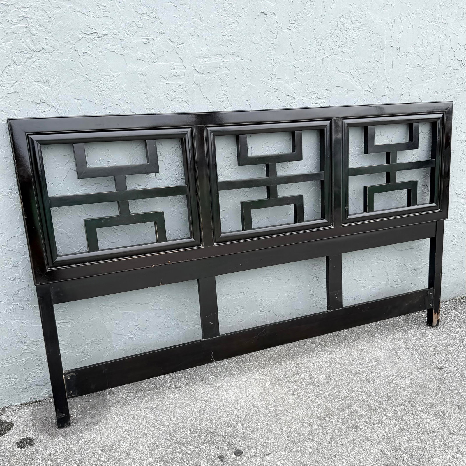 Vintage Chinoiserie Black King Size Headboard by Century - 2