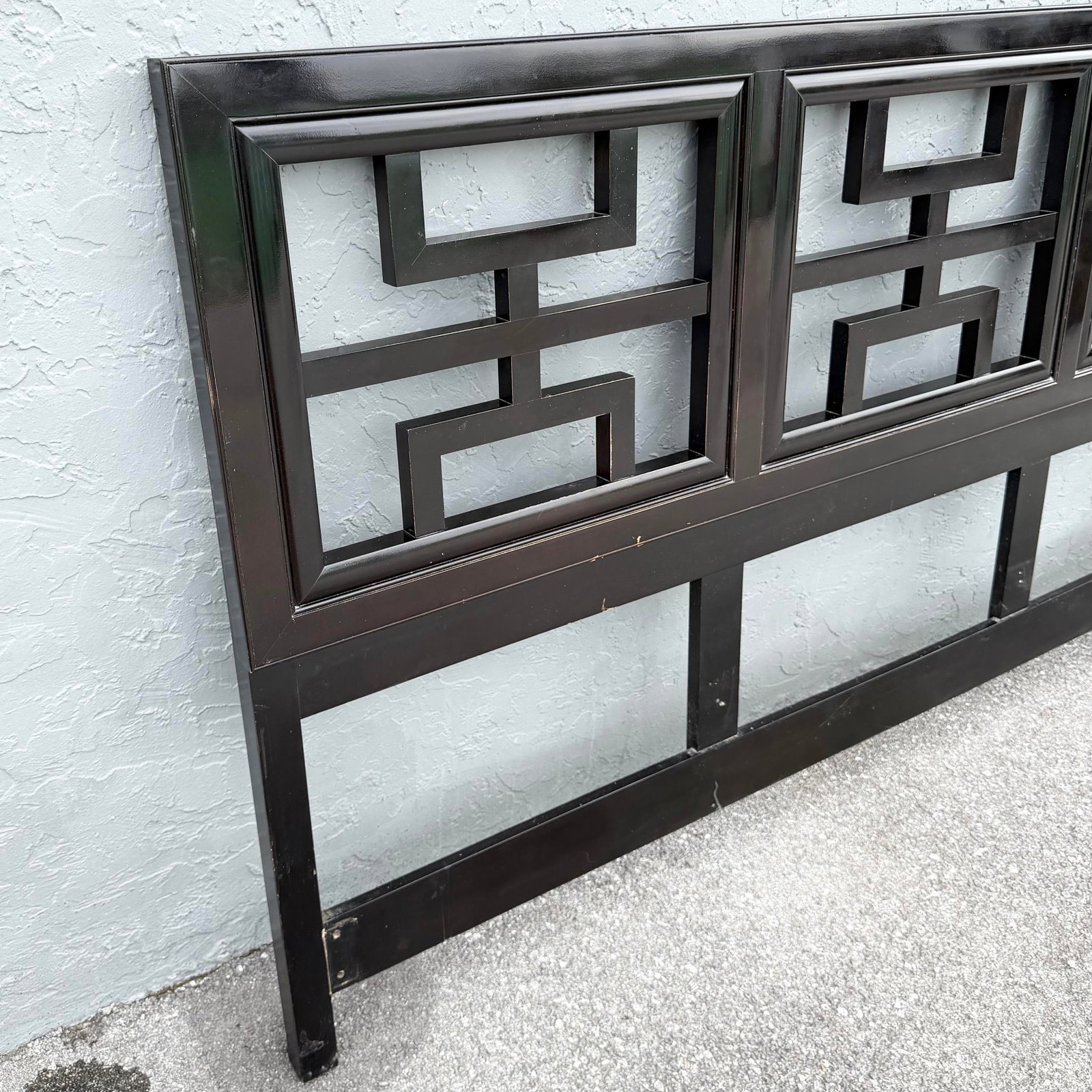 Vintage Chinoiserie Black King Size Headboard by Century - 4