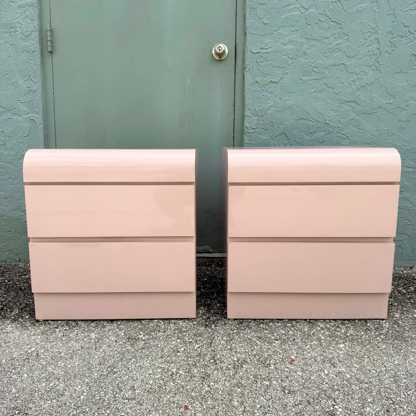 Postmodern Pink Golds Laminate Waterfall Nightstands - A Pair - 2
