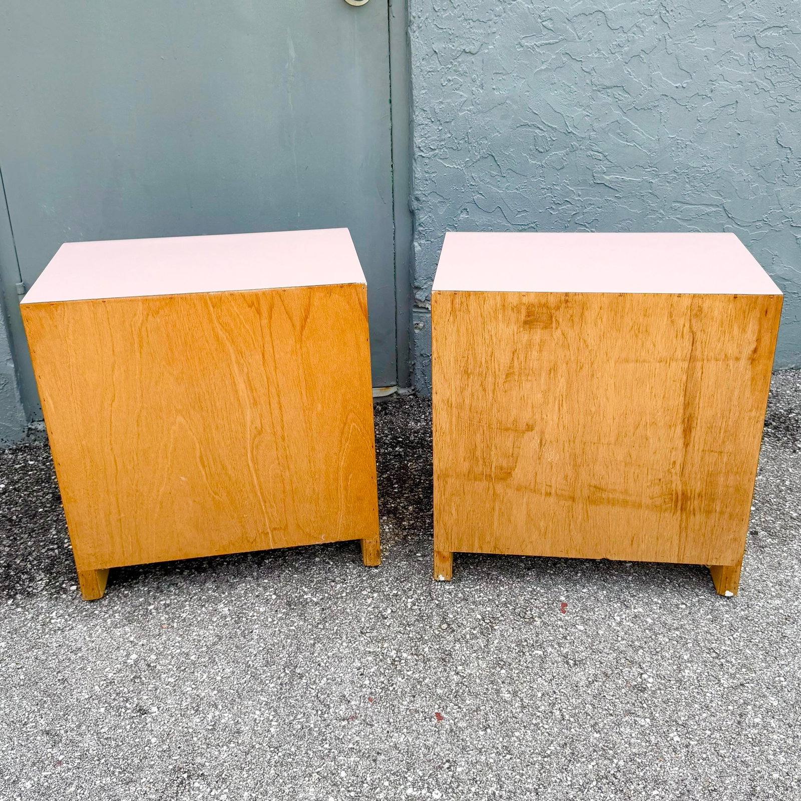 Postmodern Pink Golds Laminate Waterfall Nightstands - A Pair - 7