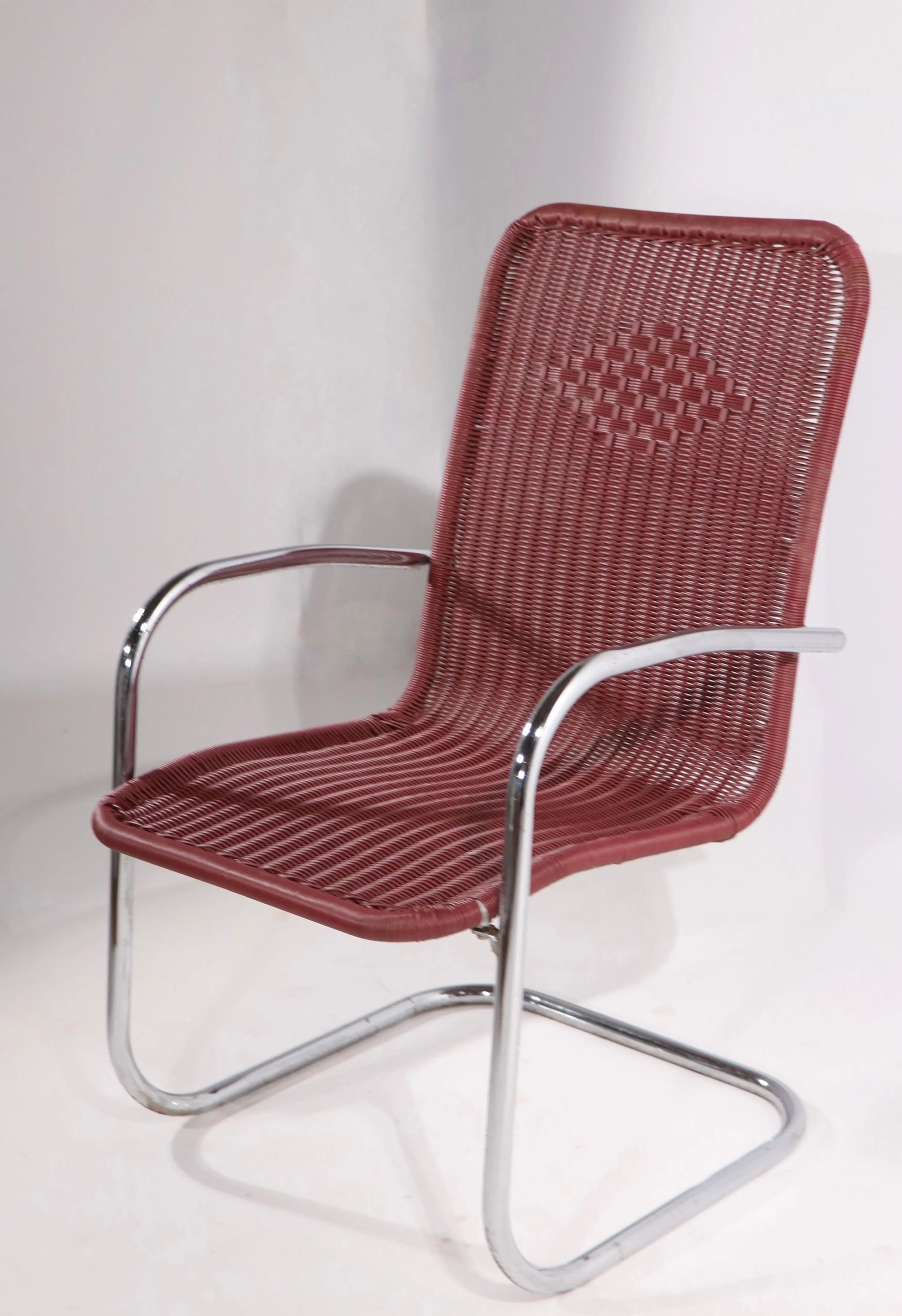 Tubular Chrome and Woven Plastic Cantilevered Lounge Chairs - A Pair - 2