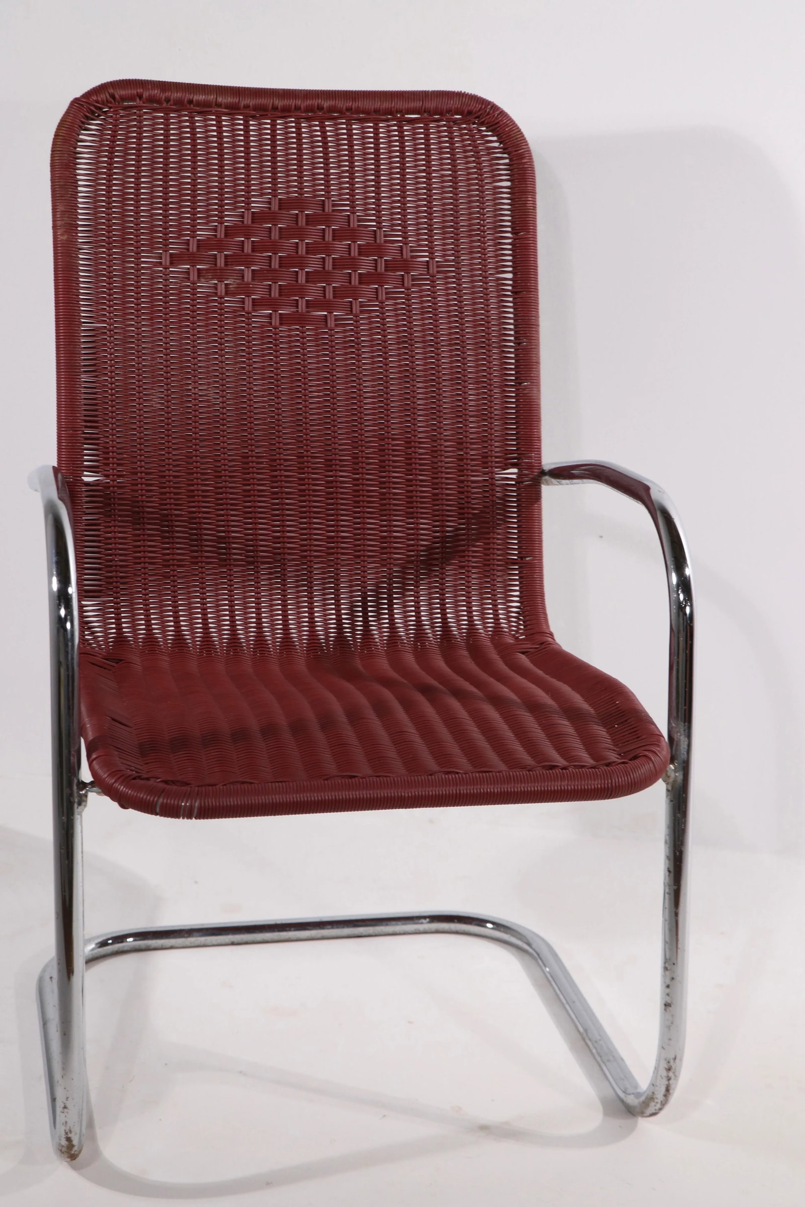 Tubular Chrome and Woven Plastic Cantilevered Lounge Chairs - A Pair - 7