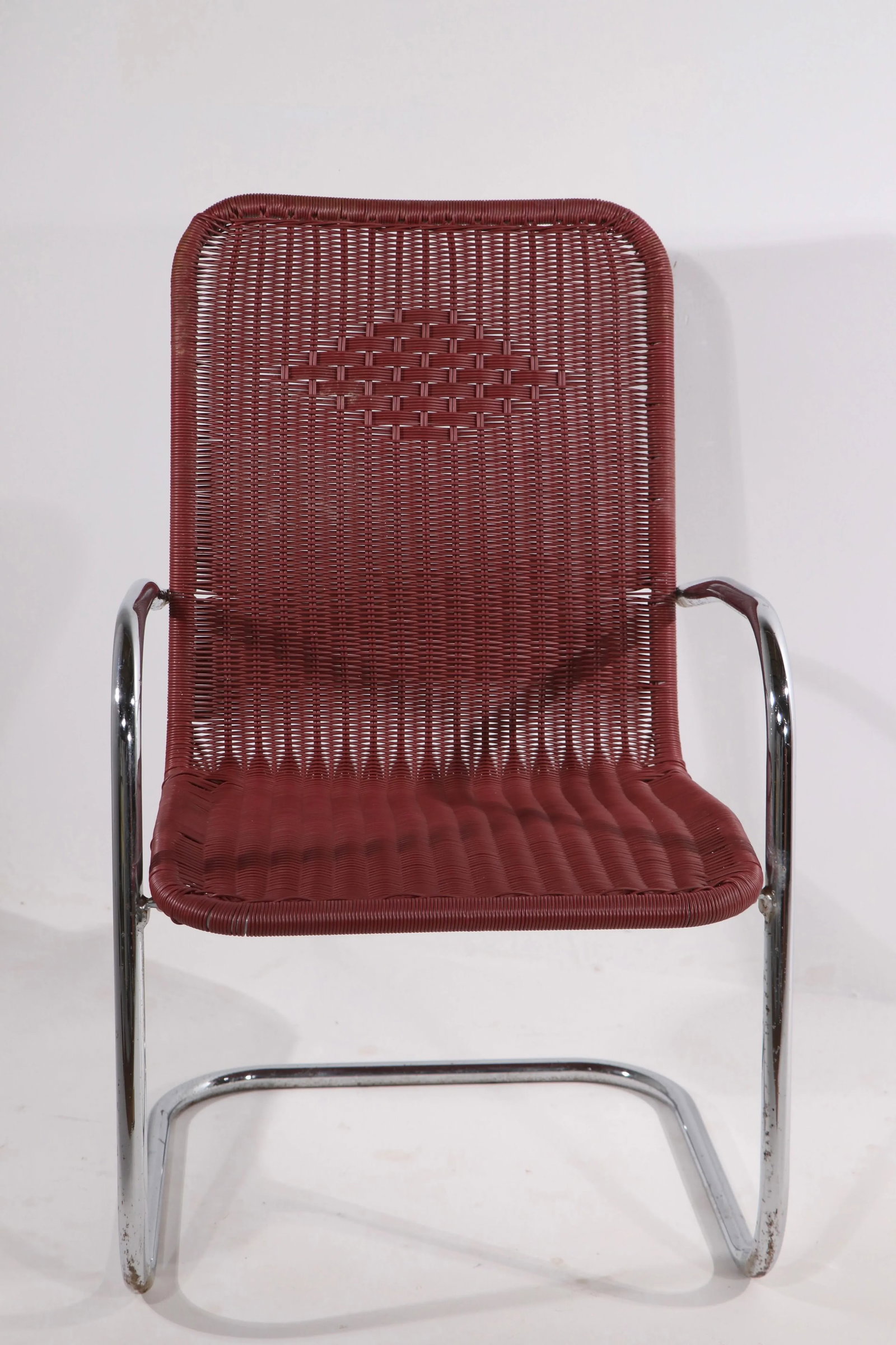 Tubular Chrome and Woven Plastic Cantilevered Lounge Chairs - A Pair - 8