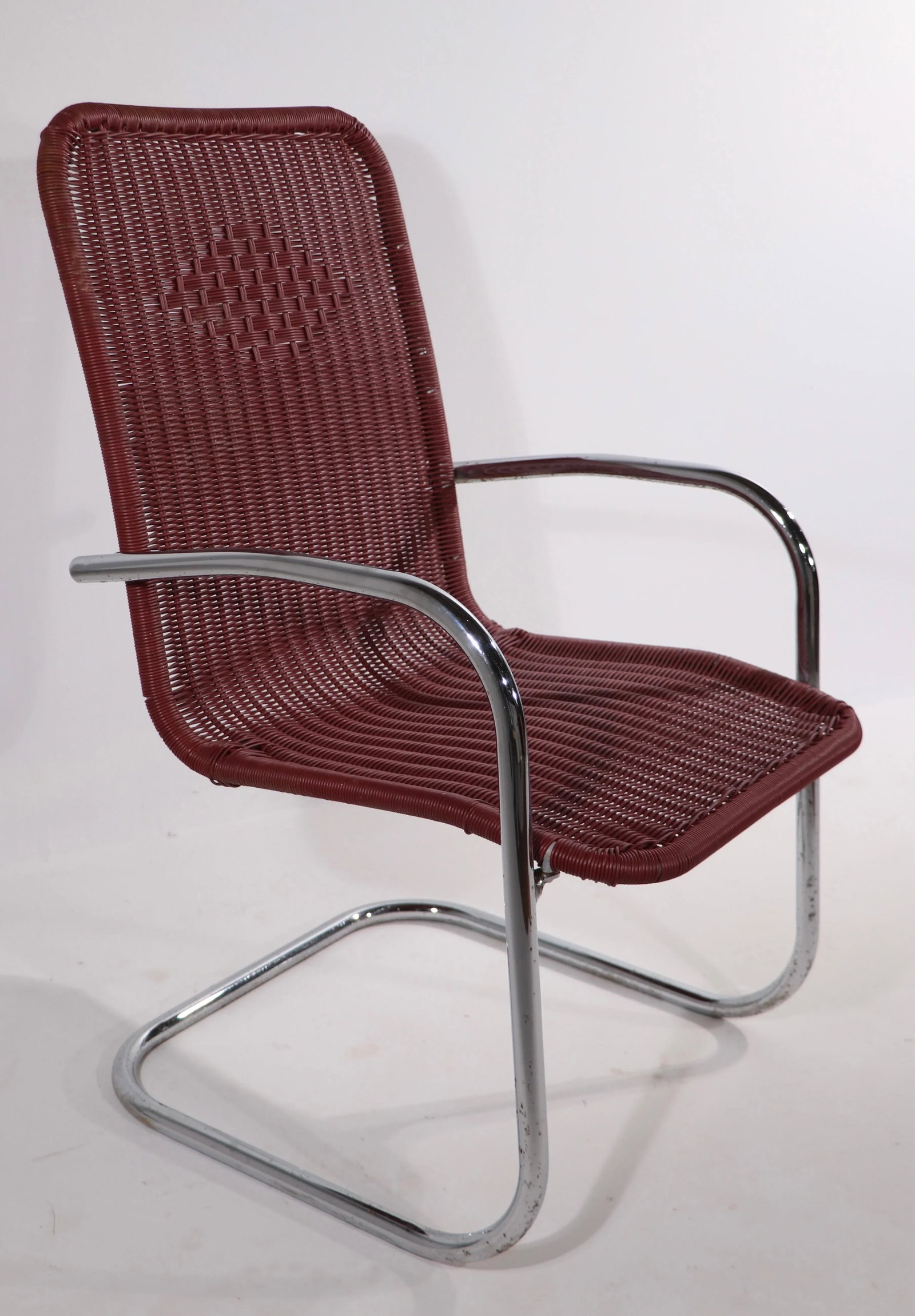 Tubular Chrome and Woven Plastic Cantilevered Lounge Chairs - A Pair - 9