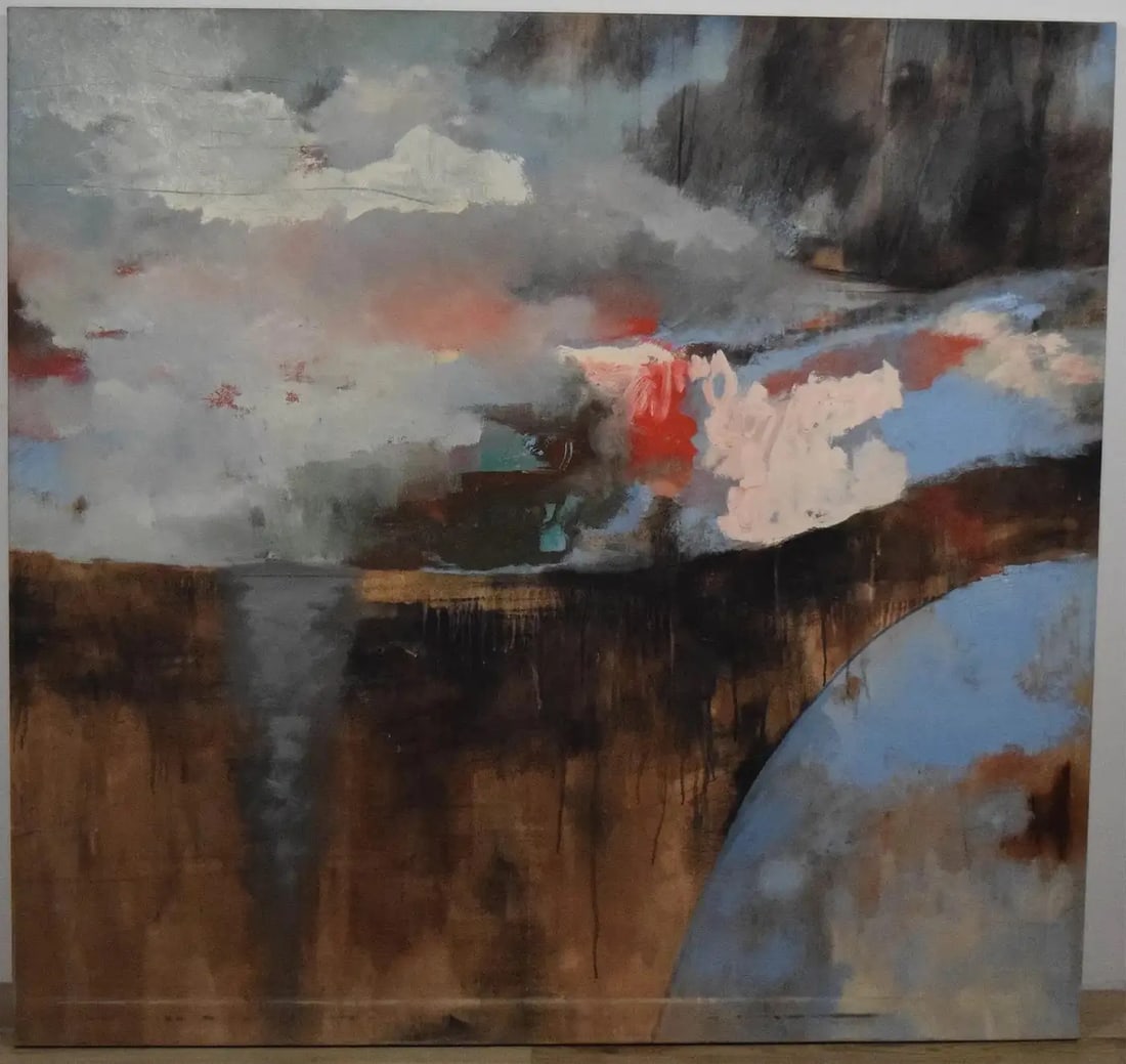 Large Vintage American School Abstract Expressionist Neutral Tone Oil Painting - 2