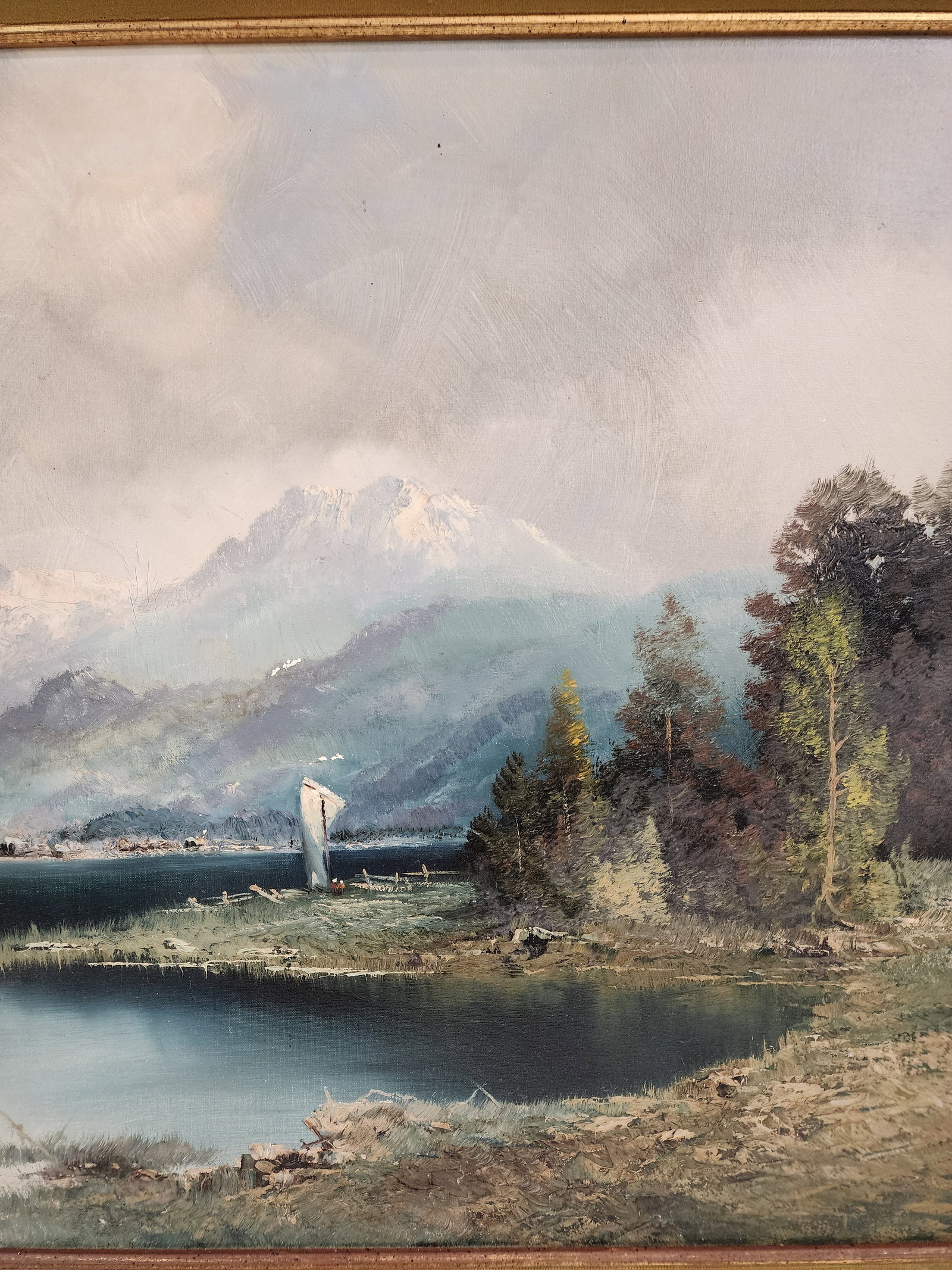 Mid 20th Century Gorgeous Original Oil Landscape Painting in the Style of the Hudson River Schools - 5