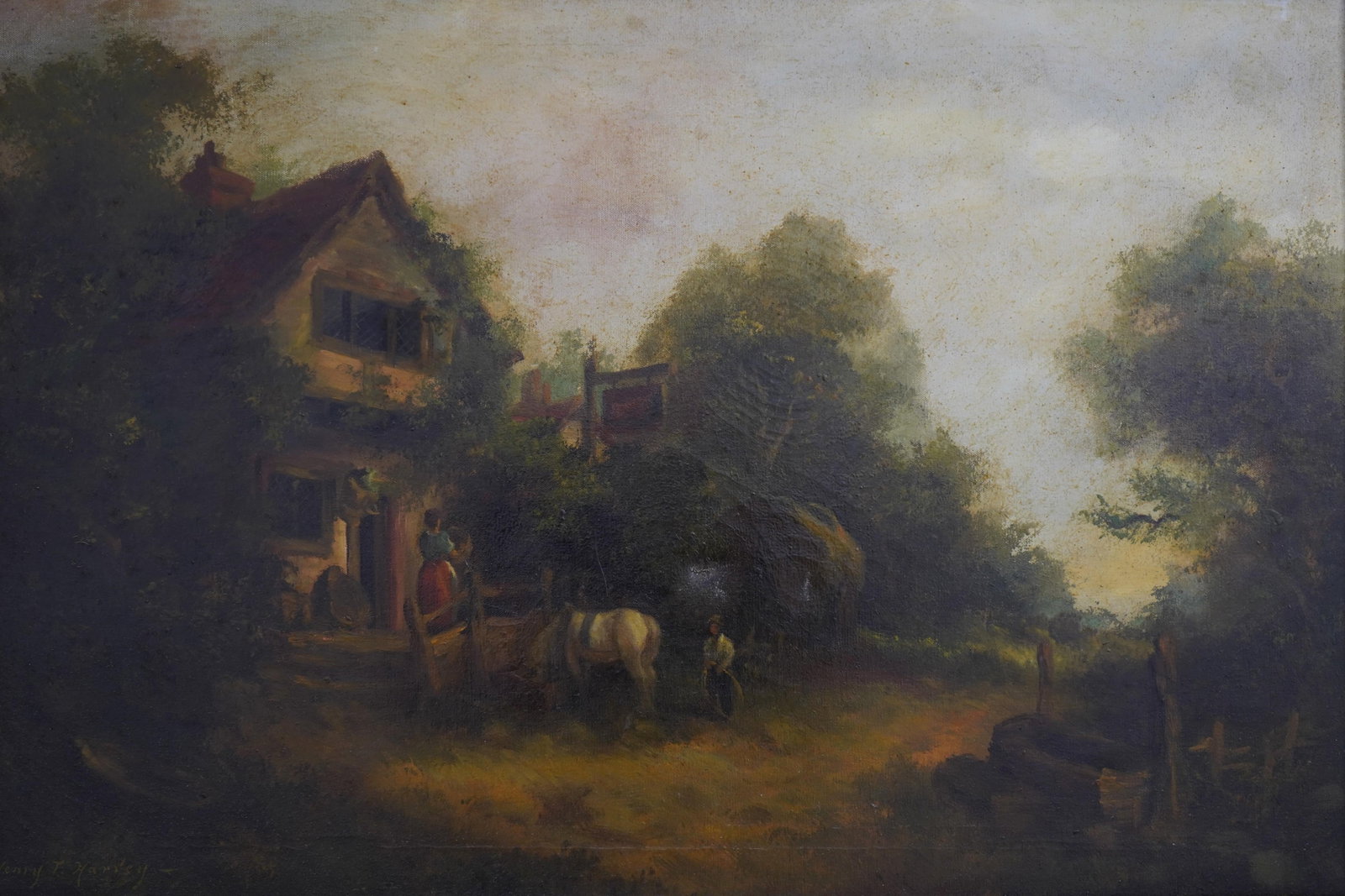 Henry Harvey Oil on Canvas Large Farm Scene Painting - Signed - 4