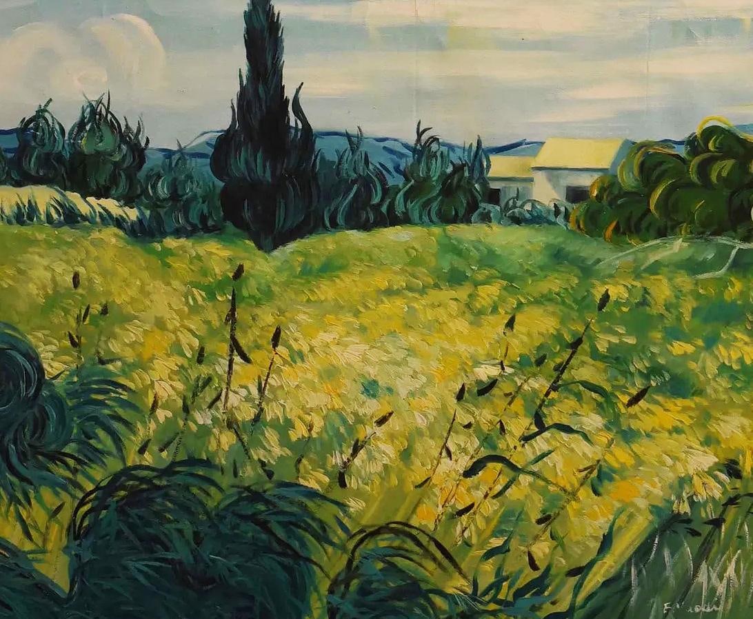 F. Vidal - Cypress and Wheat Field Landscape, Oil on Canvas - 2