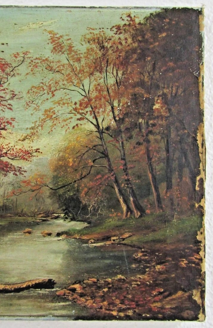 19th Century Antique Hudson River School Signed Autumn Scene Oil Painting - 3