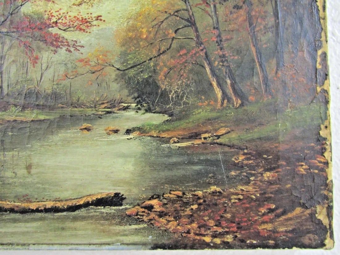 19th Century Antique Hudson River School Signed Autumn Scene Oil Painting - 4