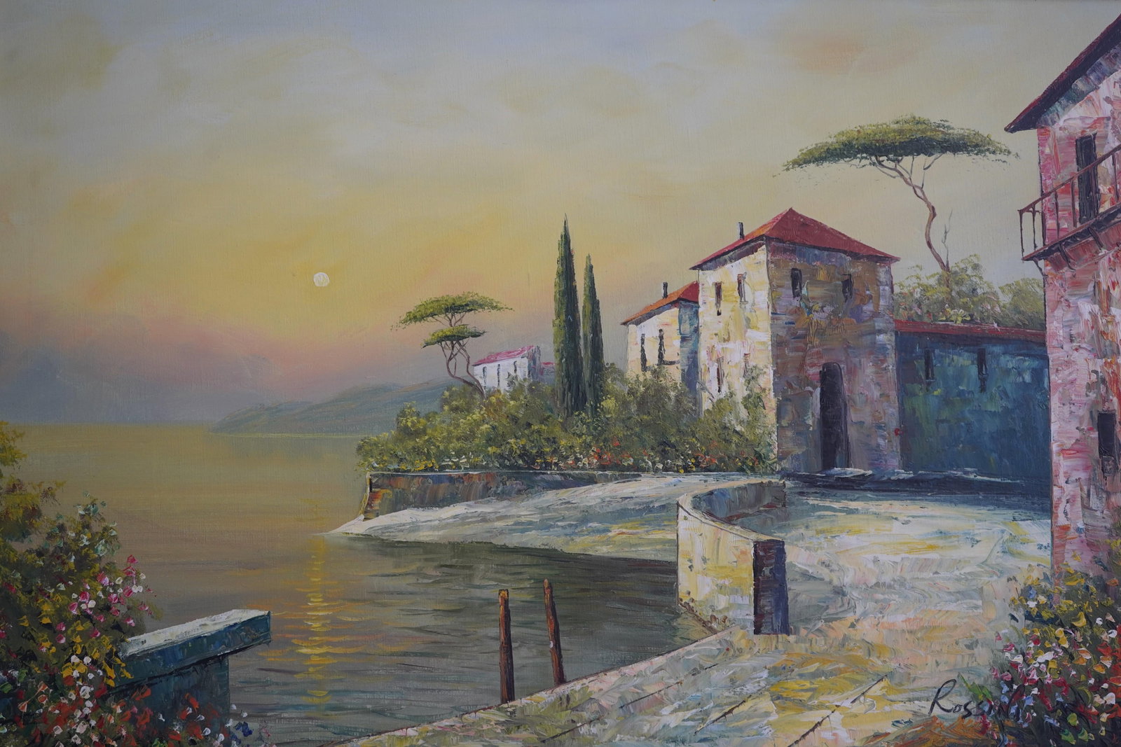 Framed Oil on Canvas Lake Scene Artist Signed - 5