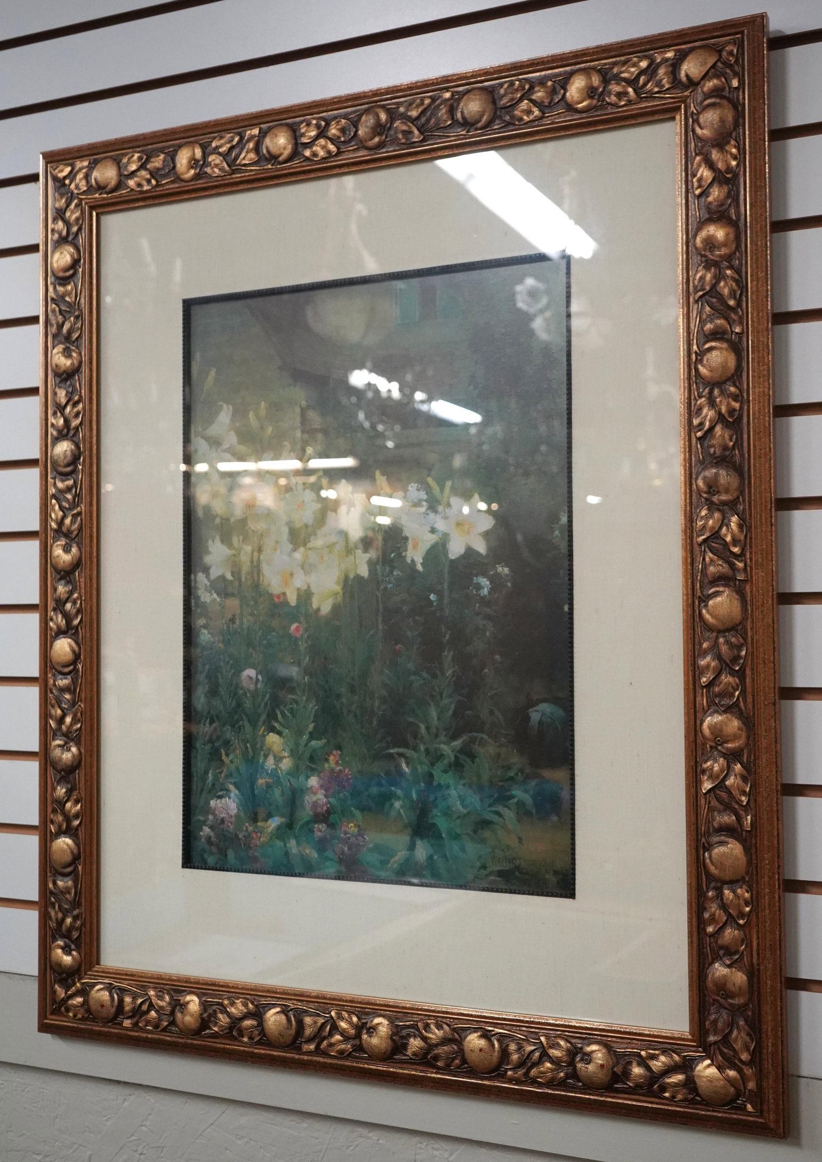 Framed Print or Painting of Lilacs in Garden Signed - 2