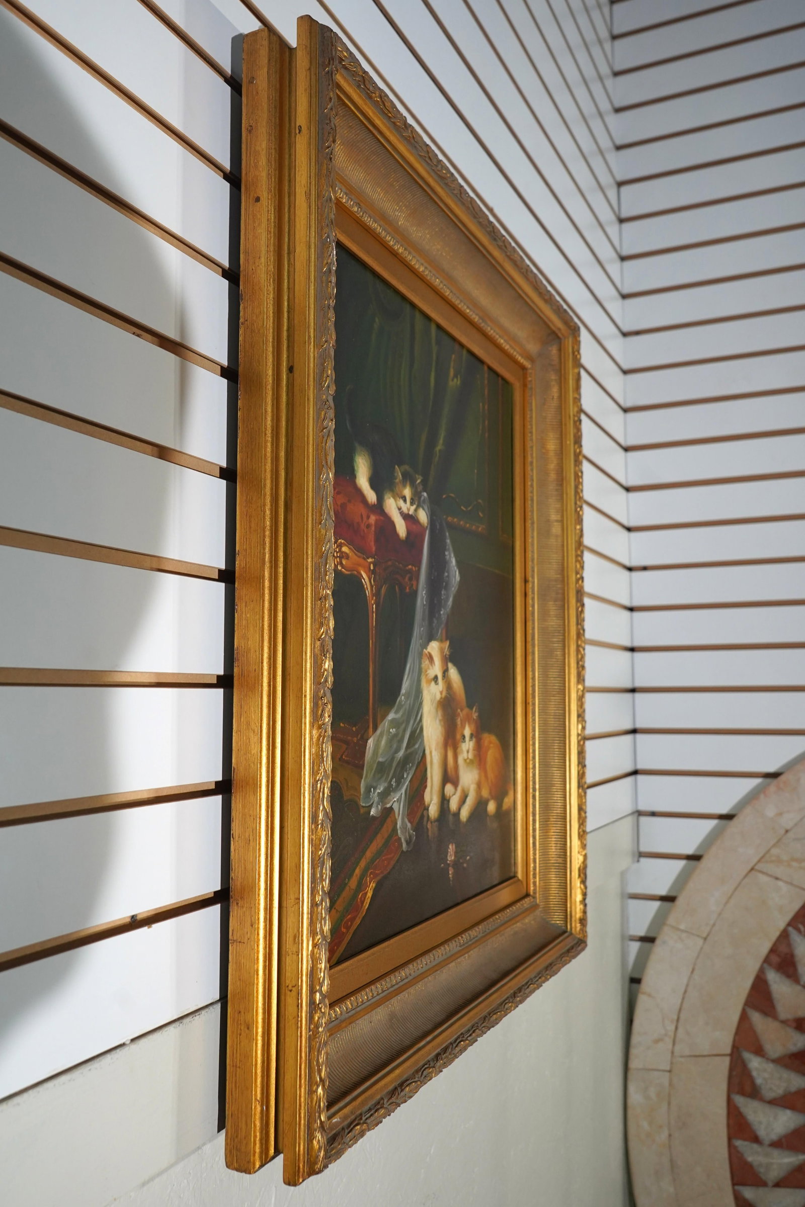 Framed Oil on Canvas Painting of Cats - 2