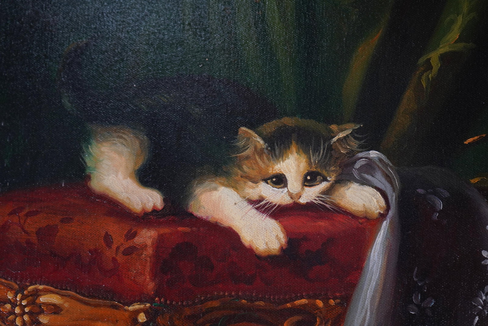 Framed Oil on Canvas Painting of Cats - 6