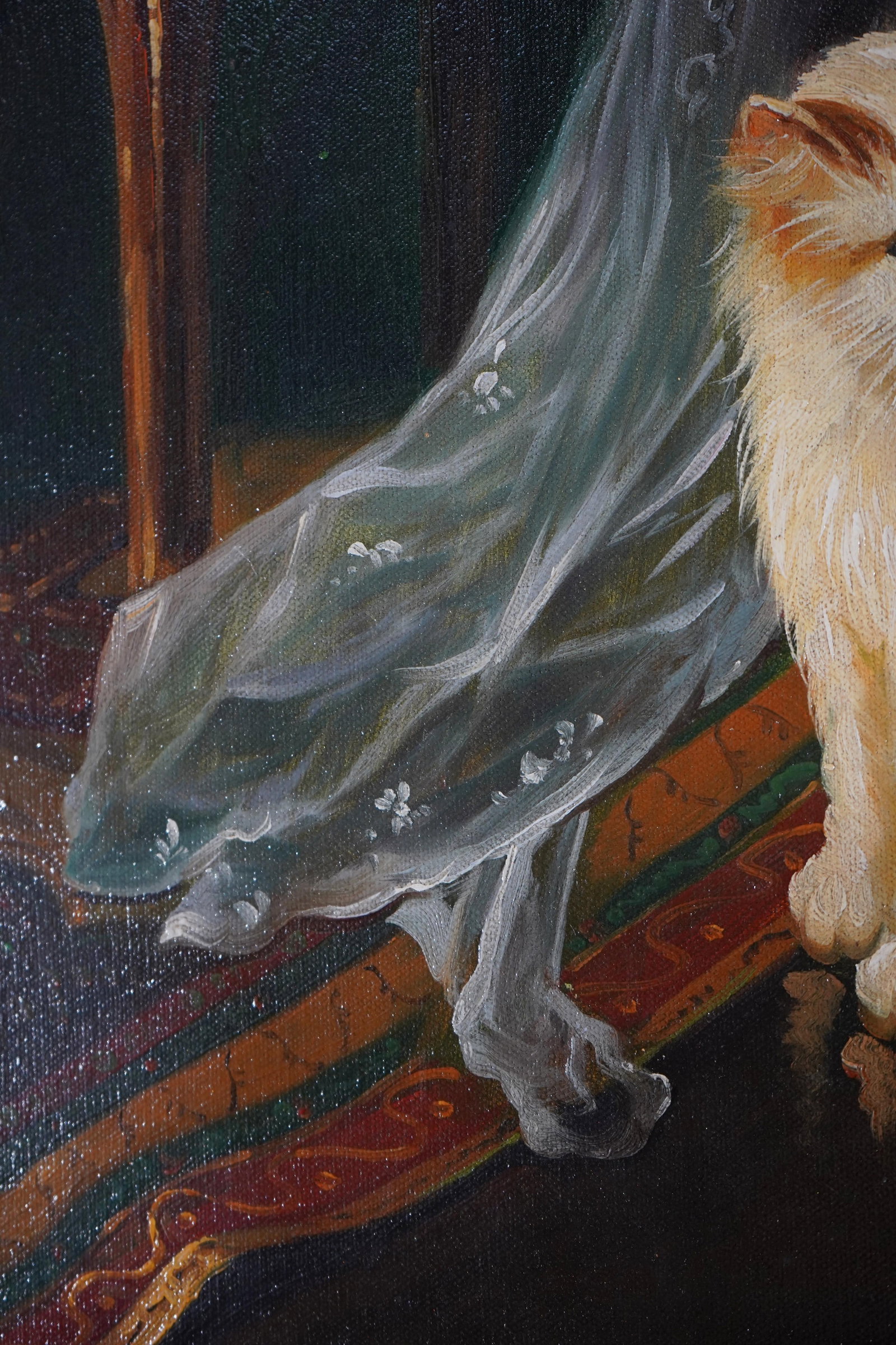 Framed Oil on Canvas Painting of Cats - 7