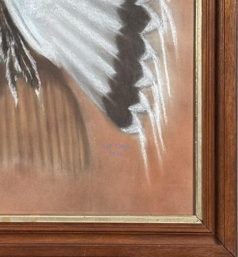 Original Vintage 1978 Western Fine Art Native American Indian Chief Red Cloud Framed Pastel Portrait - 8