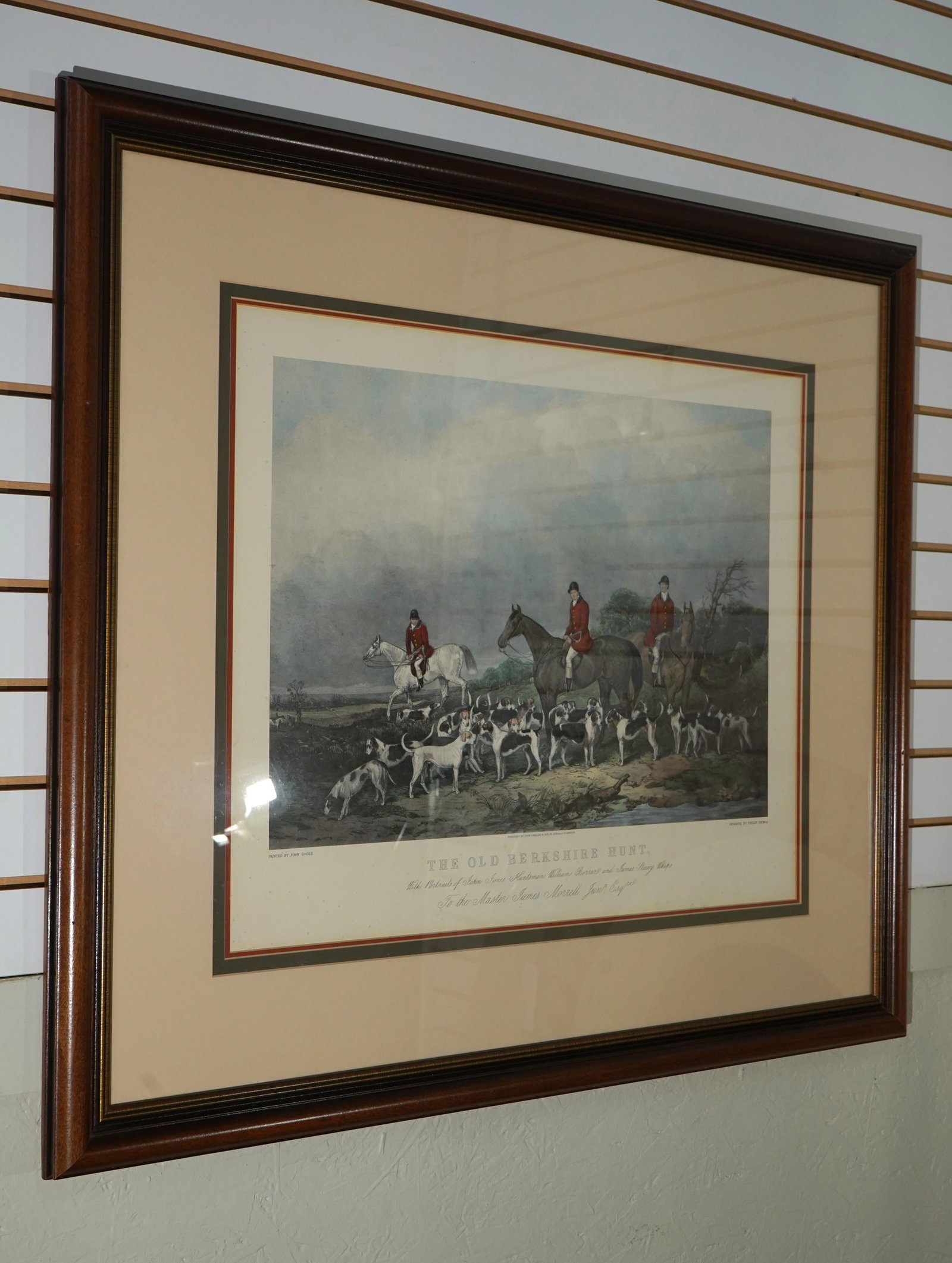 Vintage Framed Engraving Print of Horses & Dogs Hunt Scene - 2