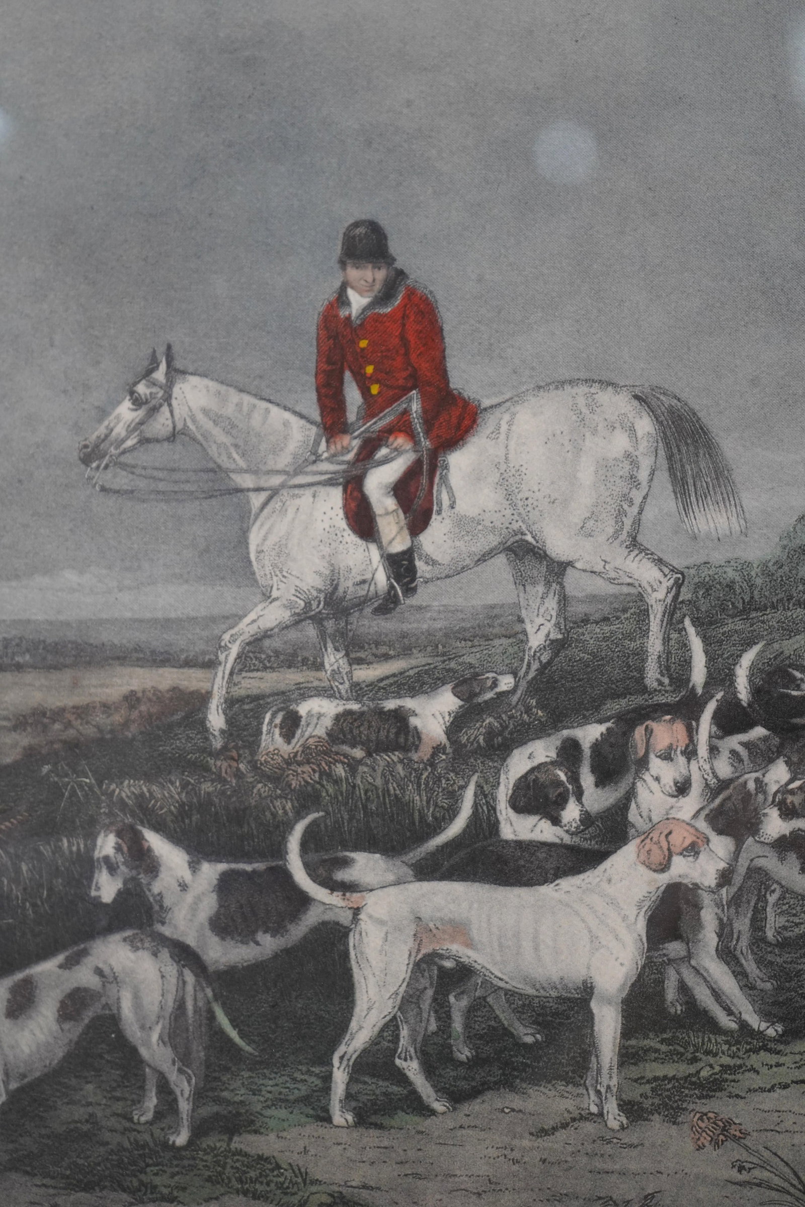 Vintage Framed Engraving Print of Horses & Dogs Hunt Scene - 4