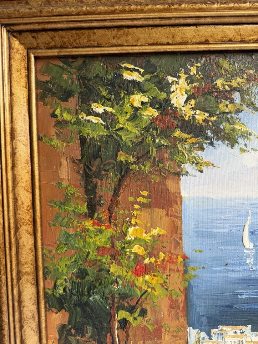 Late 20th Century Stunning Original Oil Painting On Canvas, Mediterranean Coastal Scene 29x41 - 3